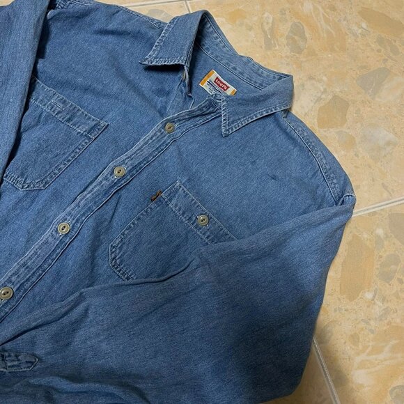 Denim Button-Up Shirt Long Sleeve Classic Blue - Picture 2 of 4